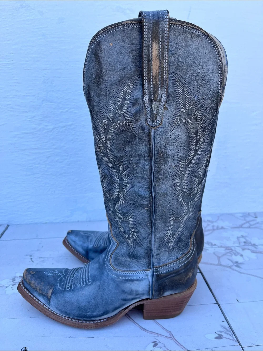 Classic Blue Leather Cowboy Boots